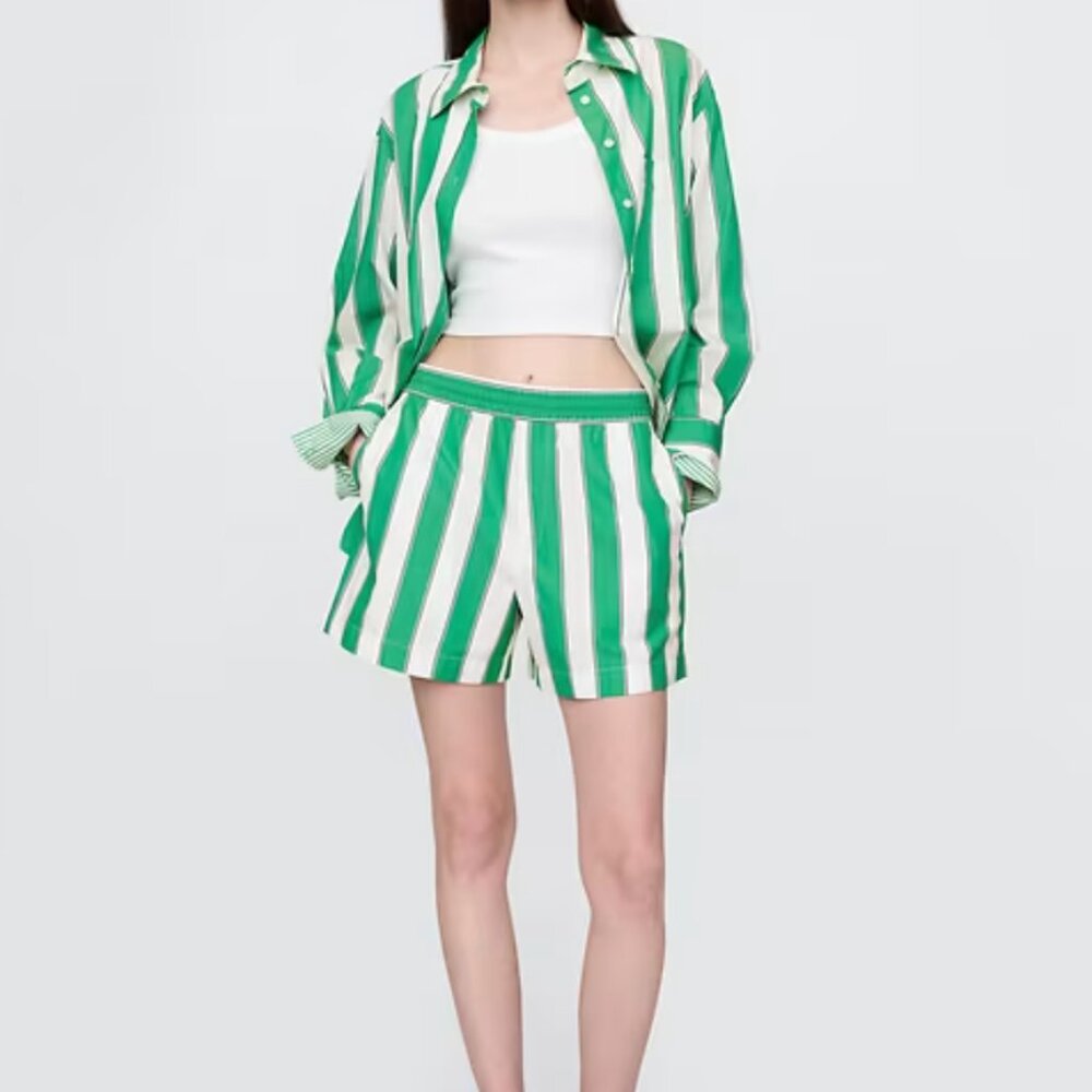 Gap Green White  Stripe Organic Cotton Poplin Boxer Shorts NEW